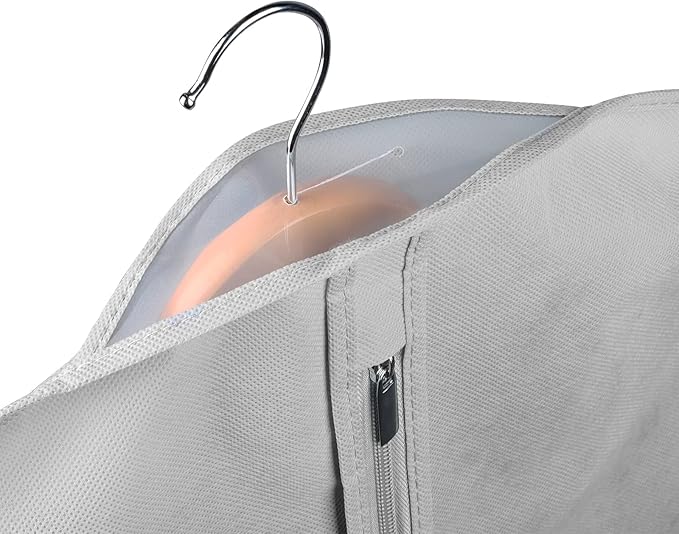 KEEGH Garment Bags for Hanging Clothes 60" (Set of 6) Dress Bags for Gowns Long Dress Bags for Closet Storage with Zipper and Eye-Hole for Folding for Suit Coats Dresses, Grey