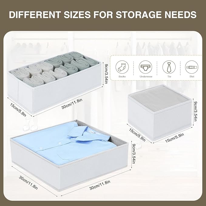 DIMJ Drawer Organizer Clothes 18 Pack - Foldable Baby Organizers and Storage & Dresser Organizer for Bedroom, Closet - Nursery Organization Dresser Dividers for underwear, Sock,Bra, Belt, Tie, White