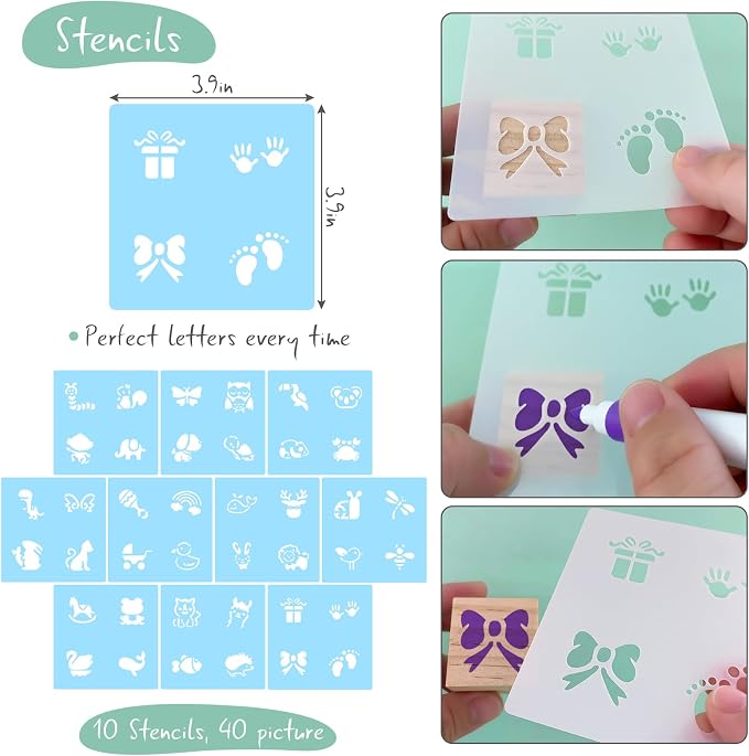 117 Pcs Baby Shower Blocks to Decorate Game Kit Includes 52 Wooden Blocks 24 Markers 1 Game Sign 40 Templates to Paint (Wood)