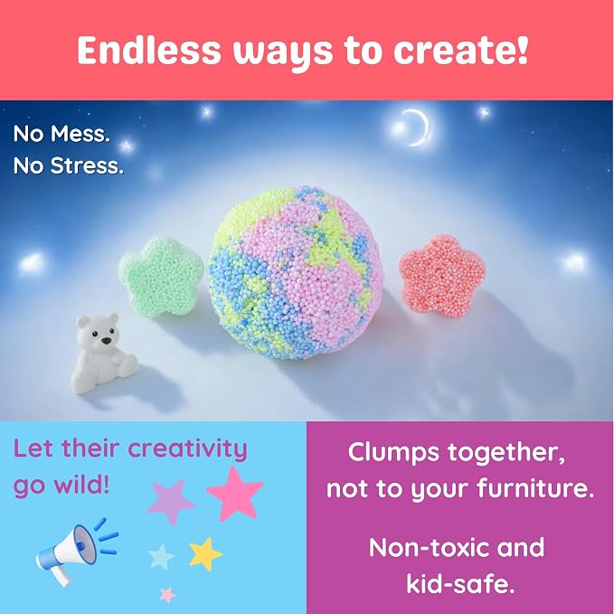 Silly Foam, Creative Modeling Foam Beads, 2-Pack of 6 Primary + 6 Neon Pastel Blocks, No-Slime No-Mess, Perfect for Preschool, Kids, Arts & Crafts, Sensory Play, STEM, Travel Toy, Non-Toxic (Age 3+)