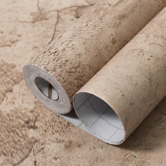 Beige Concrete Wallpaper 15.7in X 360in, Cement Contact Paper 3D Matte Textured