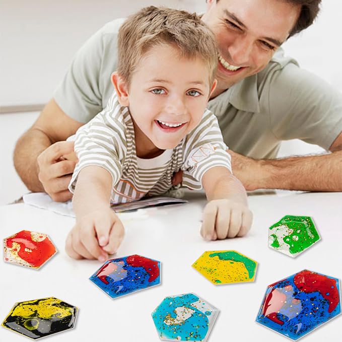 Art3d Hexagon Sensory Fidget Multicolor Liquid Motion Tiles, 3-Pack | Lightweight, Boost Focus, Relieve Anxiety, Eco-Friendly, Varied Colors & Shapes, Suitable for Kids, Teens