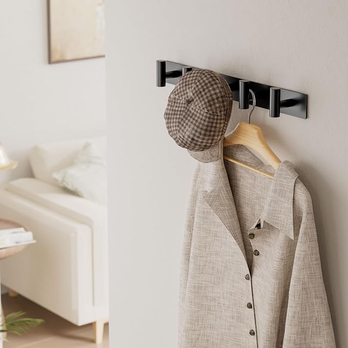 GWAAZXGZ Black Wall Mounted Coat Rack – 5 T-Shaped Pegs