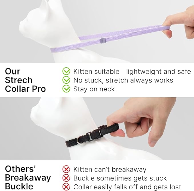 Safety Cat Collar Pro - U.S. IDA Gold Awarding Design, Elastic Quick Release Cat Collar with Buckle Non Breakaway - Lightweight for Kitten All Small Large Cats (Blush Pink, M 7.9-15.7")