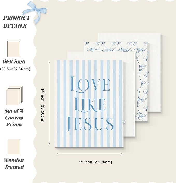 LARTSFRO Coquette Blue Bow Jesus Canvas Wall Art Decor Posters Prints, Light