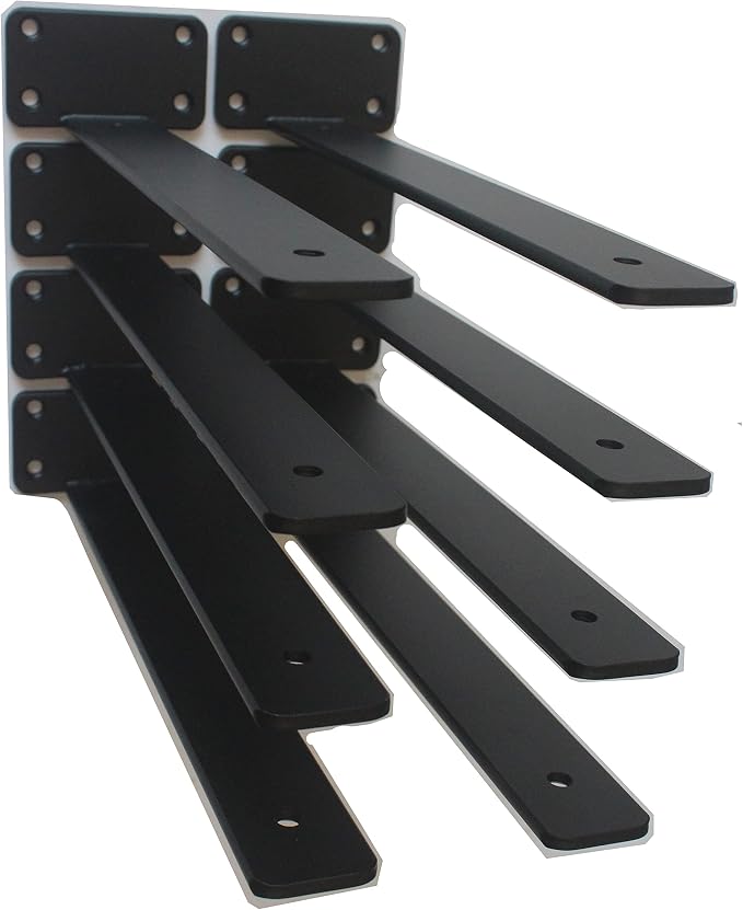 10 Pack - 12 inch Black Hidden L Shelf Bracket Iron Floating Shelf Brackets