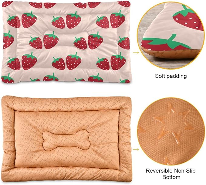 Pet Bed Strawberry Fruit Dog Bed Mat Absorbing Non Slip Pad Pet Sleeping Mat for Small, Medium, and Large Dogs Puppy Cat 36 in x 24 in