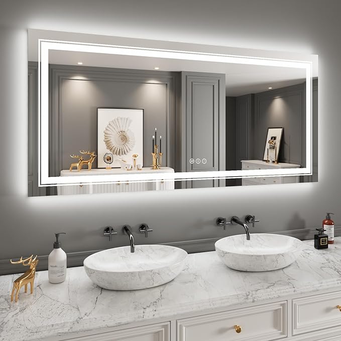 28x60 LED Bathroom Mirror with Front and Backlight, Dimmable Lighted Bathroom Vanity Mirror with Anti-Fog, Memory Function,Tempered Glass(Horizontal/Vertical)