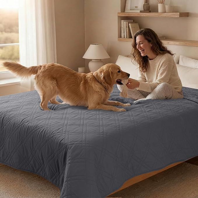 100% Waterproof Dog Couch Protector, Triple-Layer Waterproof Dog Bed Cover Pet Blanket Reversible 2-Tone Sofa Shield, Non-Slip Furniture Guard for Pets(68×82 Inch, Gray+Gray)