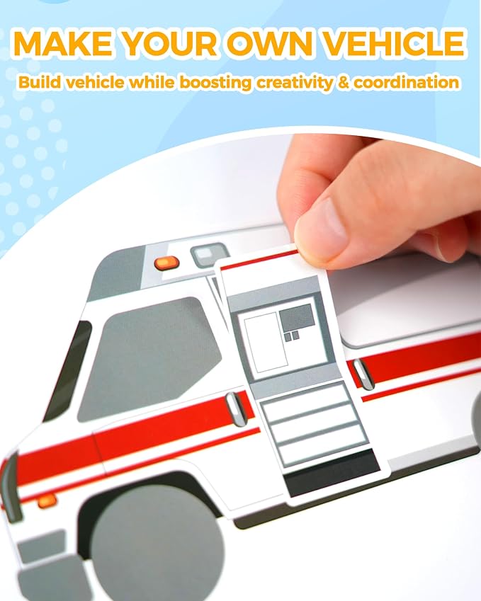 Aowplc 32 Make Your Own Vehicle Sticker Sheets for Kids | Transportation Stickers for Party Favors & Craft Activities