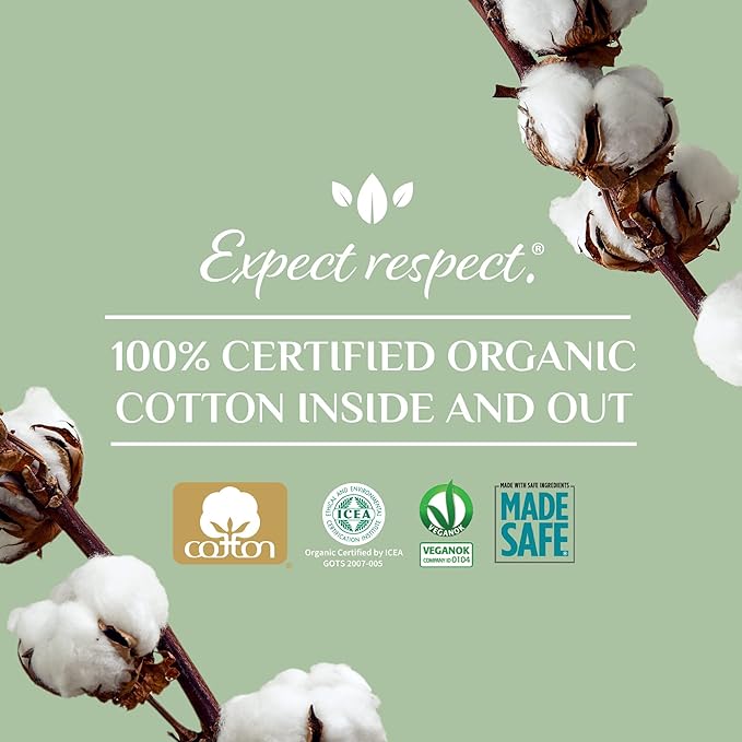 Organyc - 100% Certified Organic Cotton Inside and Out Feminine Pads, Sanitary Napkin 40 Count, Heavy Flow, New Larger Size Packaging