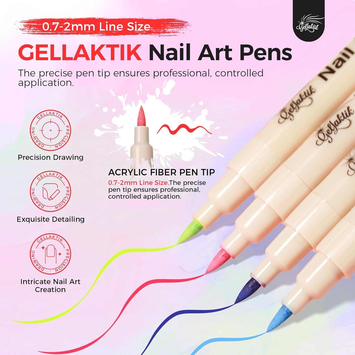 12 Colors Nail Art Pens Set, 3D Nail Polish Pens Quick-Drying Acrylic Paint Markers, Dotting Liner Brush for DIY Nail Design, Home & Salon Manicure Tools