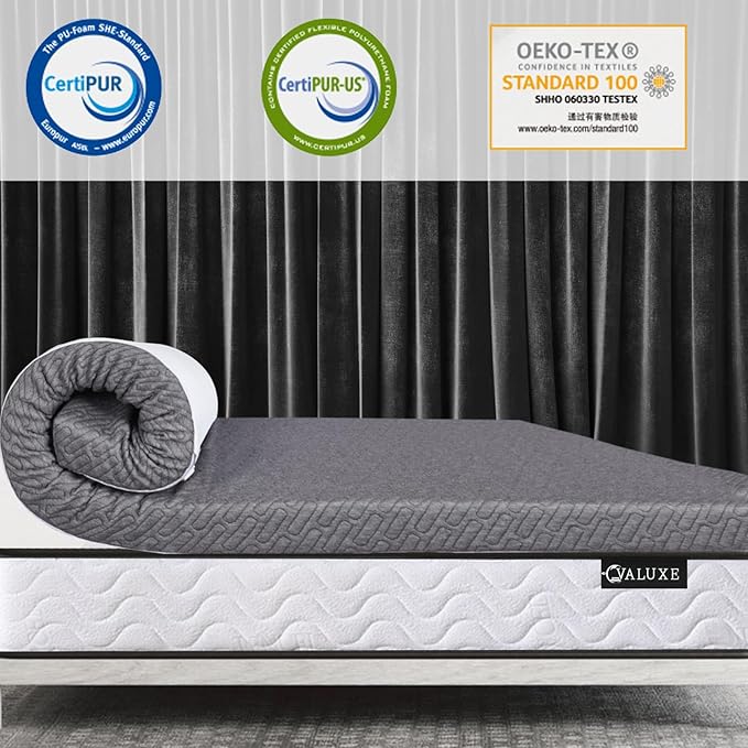 VALUXE 3 Inch Gel Memory Foam Mattress Topper Full Size High Density Cooling Pad Pressure Relief Bed Topper Grey (with Removable & Washable Bamboo Cover)