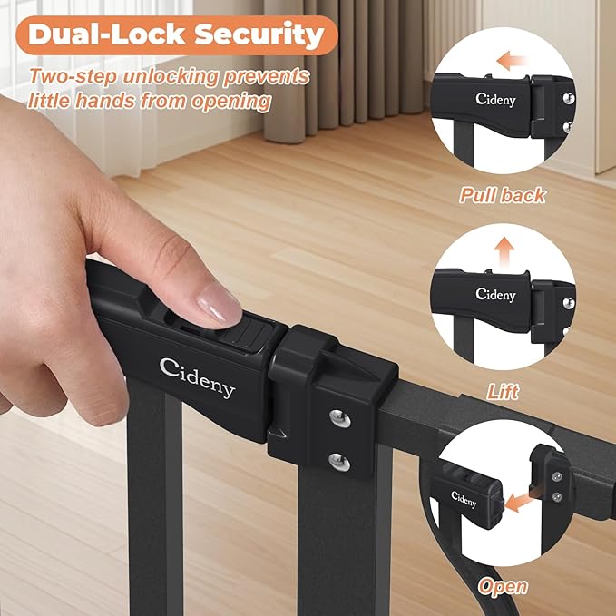 34" Extra Tall Baby Gate for Stairs, Auto Close Stroller Friendly Dog Gate Indoor for Doorways, Pressure Mounted 29"-51" Wide Baby Gate, Easy Walk Through Gate for Children & Pets, Black