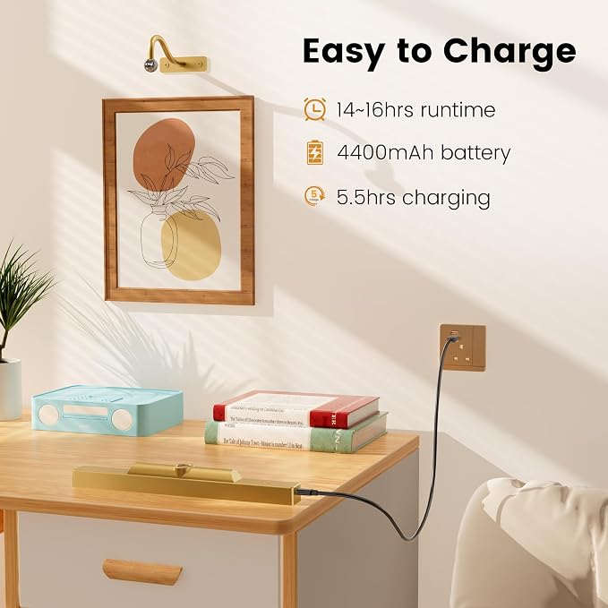 Picture Light Wall Sconce, 4400mAh Rechargeable Wireless Battery Lighting