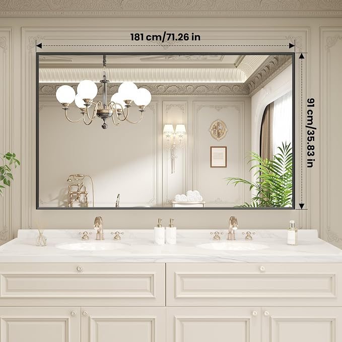 LOAAO Black Bathroom Mirror 72"X36"