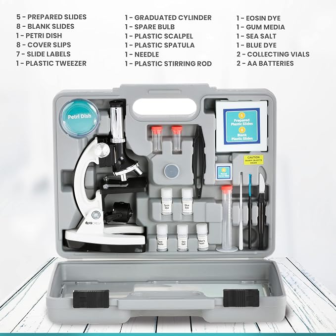 AmScope M30-ABS-KT2-W-KVB1 1200X White Metal Arm Starter Microscope Kit | 120X-1200X Magnification Range