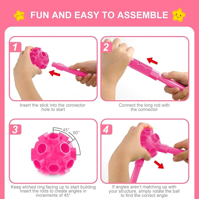 SpringFlower Fort Building Kit for Kids,STEM Construction Toys, Educational Gift for 4 5 6 7 8 9 10 11 12 Years Old Boys and Girls,Ultimate Creative Set for Indoor & Outdoors Activity,140 Pcs,Pink