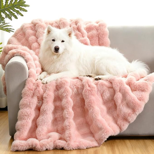 Waterproof Dog Blanket for Sofa Bed Couch, Couch Cover Blanket Fluffy Faux Rabbit Fur Reversible Furniture Protection, Pet Blanket for Medium Large Dogs Cats