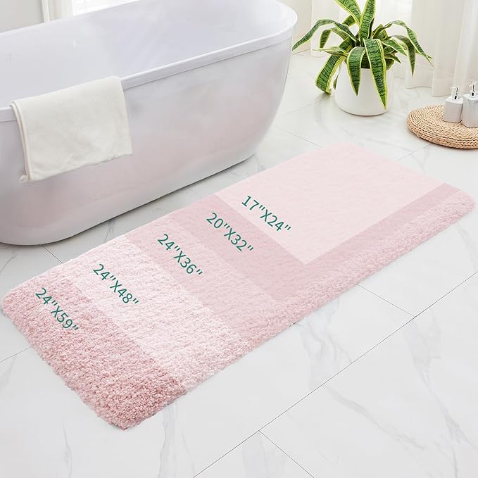 Bathroom Runner Rug 24x70 Pink Non Slip Fluffy Long Bath Mat for Bathroom Floor Washable Plush Luxury Bath Rug for Tub Absorbent Shower Sink Mat Bedside Rug