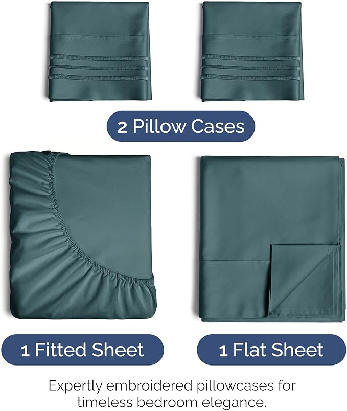 Full Size 4 Piece Sheet Set - Extra Soft, Breathable & Cooling Sheets - Hotel Luxury Durable Bed Sheets for Women & Men - Deep Pockets, Easy-Fit & Wrinkle-Free Sheets - Deep Teal Oeko-Tex Bed Sheets