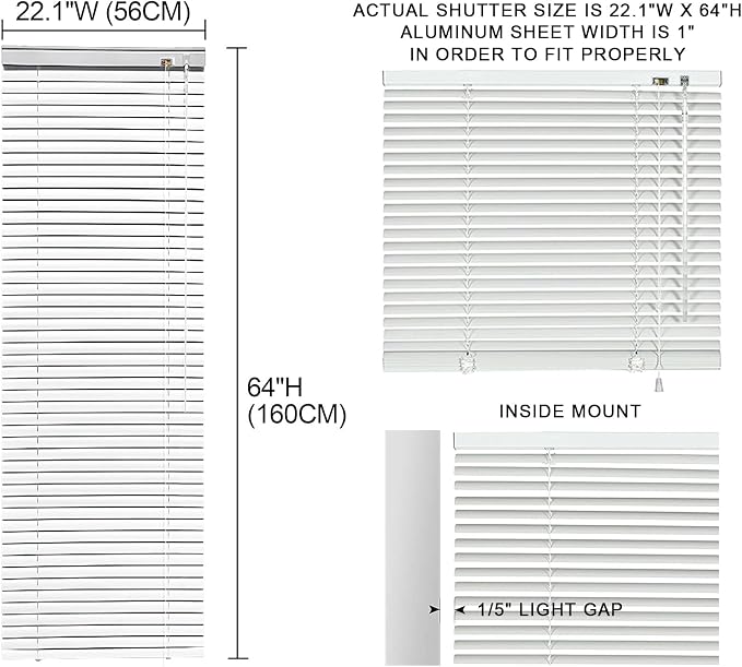 YIIBAII Mini Blinds Suitable for 22.5" W x 64" H Windows 1" Aluminum Horizontal