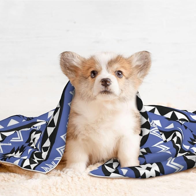 Pet Blanket for Couches and Beds, Tribal Ethnic Aztec Native American Decor, Reversible Double Sided Plush Design with Soft Bumpy Texture and Smooth Surface, Furniture Protector