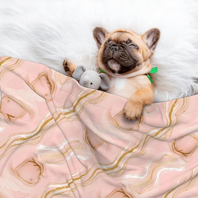 Reversible Plush Throw for Dogs and Cats, Pink Tie Dye Marble Texture, Double Sided Blanket with Nubby Dot Side and Sleek Side Ideal for Cuddling Nesting Security
