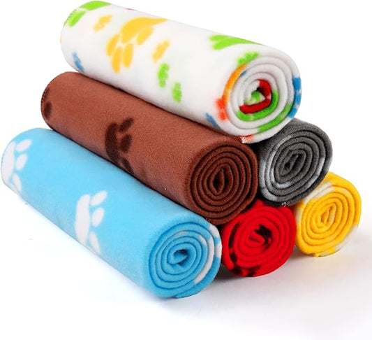 LINENLUX Cute Dog Blanket for Small Medium Dogs 6-Pack Soft Stretchy Fleece Blankets for Pet Cat Puppy Warm Wrinkle-Resistant Throw for Couch Bed Outdoor Mix 31x24 inch (Pack of 6)