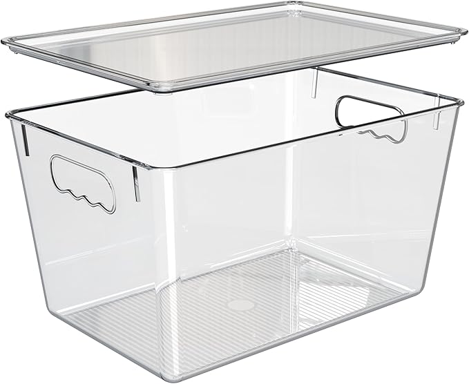 YAN & HIN 8 Pack Clear Storage Bins with Lids, Stackable Plastic Organizer Bins with Handles, Pantry Organizers and Storage for Kitchen Cabinet, Fridge, Bathroom, Closet and Shelf Organization