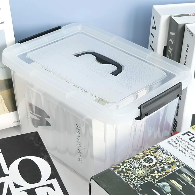 10 Liter Storage Boxes, Clear Plastic Storage Totes with Lids Set of 6