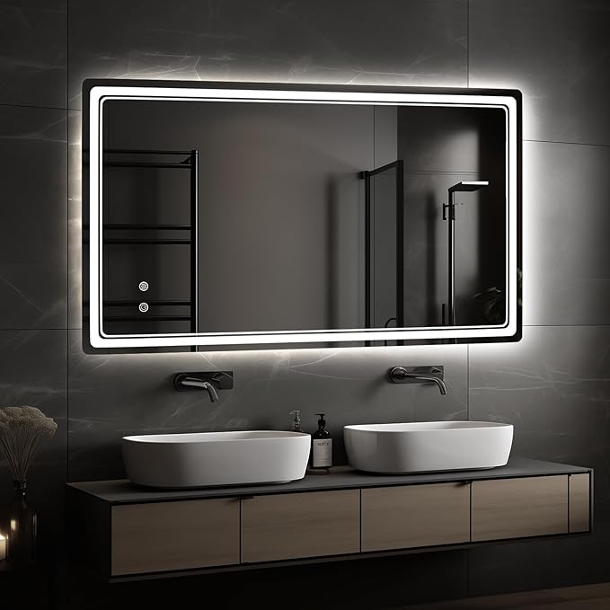 WallBeyond LED Bathroom Mirror with Lights, 28'' x 55'' Inch Led Bathroom Vanity Mirror for Wall with Front and Backlit, Anti Fog Mirror for Bathroom, 3 Colors and Dimmable Light, Horizontal/Vertical