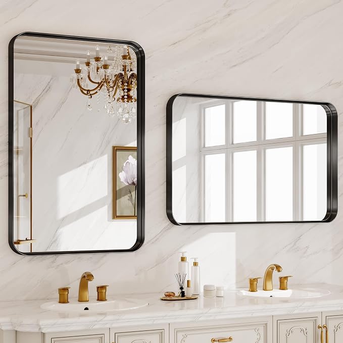 32x40 Inch Metal Black Framed Bathroom Mirror