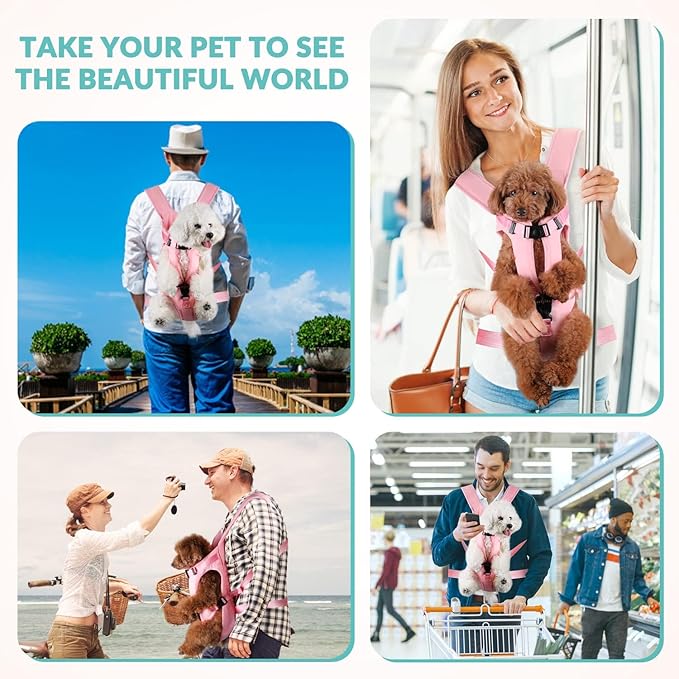 Dog Carrier Backpacks, Adjustable Dog Backpack Carrier, Legs Out Easy-fit Dog Chest Carrier for Medium Small Dogs, Hands Free Dog Front Carrier for Hiking, Cycling（Pink M）