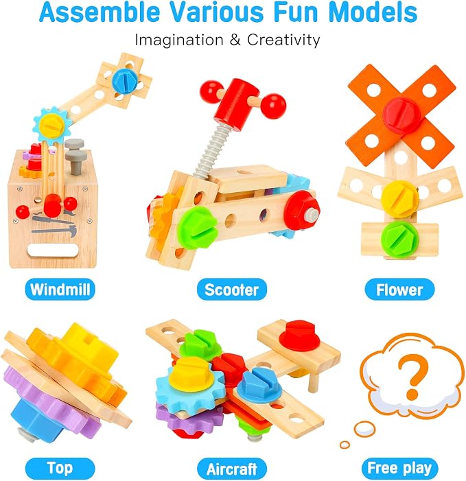 Wooden Tool Set for Kids 2 3 4 5 Year Old, 29Pcs Educational STEM Toys Toddler Montessori Toys for 2 Year Old Construction Preschool Learning Activities Gifts for Boys Girls Age 2-4 1-3 (Pack of 2)