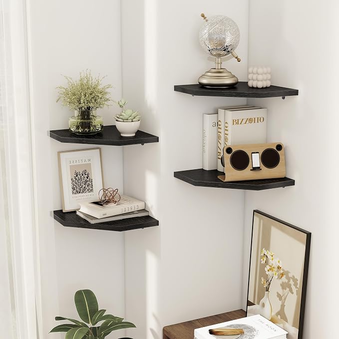 Corner Shelves 4-Pack for Bathroom & Kitchen, Space-Saving Floating Corner Wall