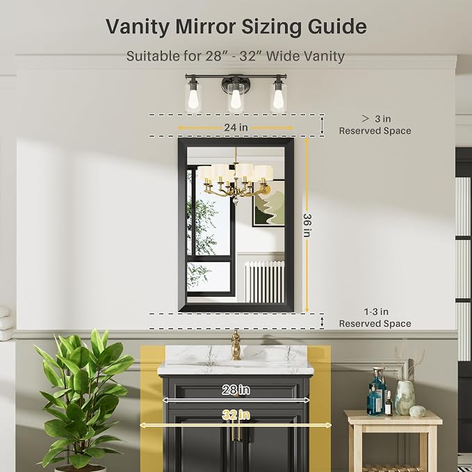 Briivue 24x36 Inch Black Bathroom Mirror