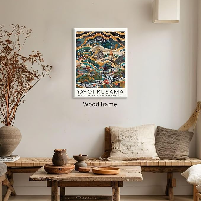 Yayoi Kusama Framed Wall Art Vintage Japanese Poster 20X30 in Abstract Buddha