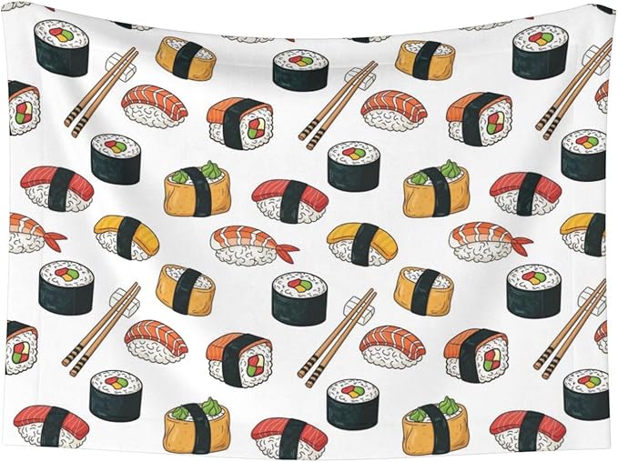 Two Sided Plush Pet Blanket for Warmth Comfort, Sushi, Reversible Throw with Cozy Nubby Side for Chilly Nights Napping Spots Around House
