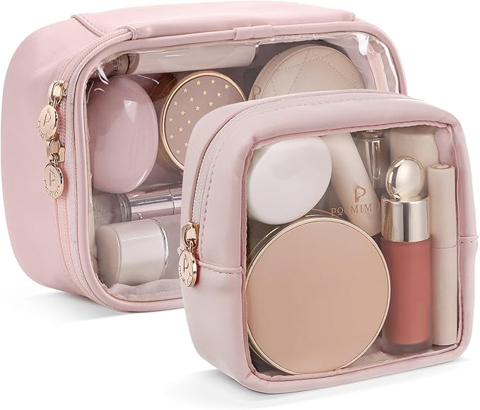 Pocmimut Mini Makeup Bag with Small Cosmetic Bag Travel Essentials Organizers,TSA Approved Toiletry Bag Makeup Pouch Clear Cosmetic Bags for Women,Pink