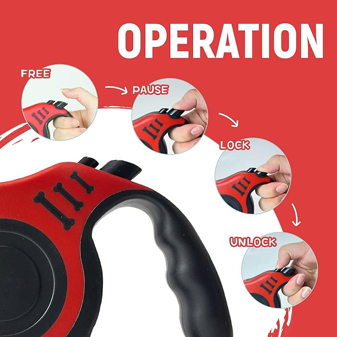 Retractable Dog Leash Automatic Telescopic Tractor Dog Tape, Pet Tape 10/16 FT Durable and Convenient, with Non-Slip Handle, Suitable for Small and Medium-Sized Dogs Red