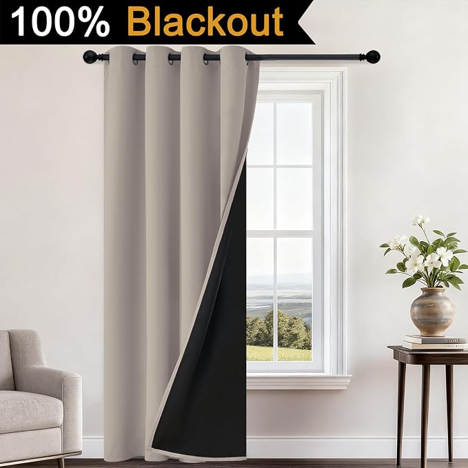 Yakamok 100% Blackout Curtains 96 Inches Long, 2 Thick Layers Heat and Full