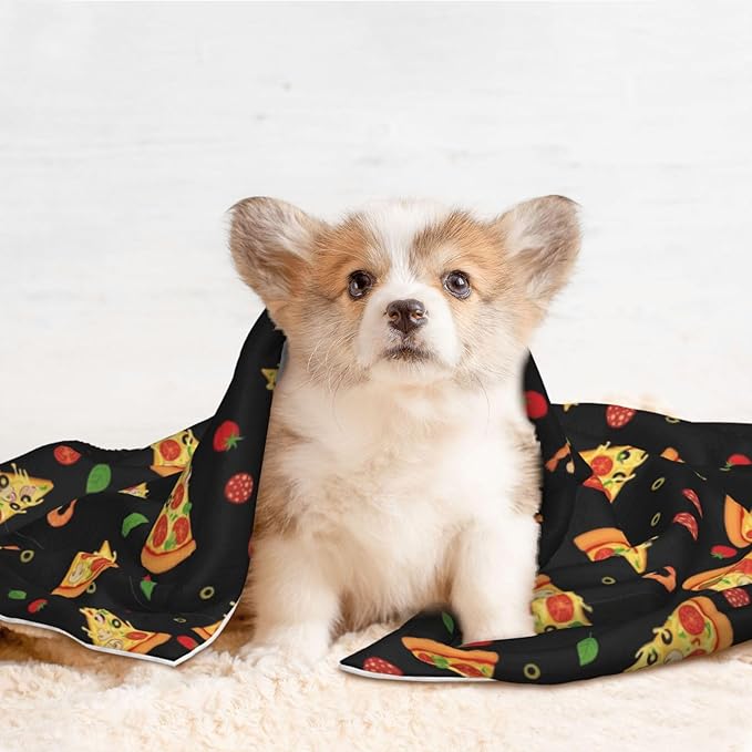 Reversible Dog Blanket for Beds Couches, Cartoon Pizza Slices, Double Sided Cat Blanket with Textured Dot Feel and Smooth Feel for Seasonal Comfort All Year