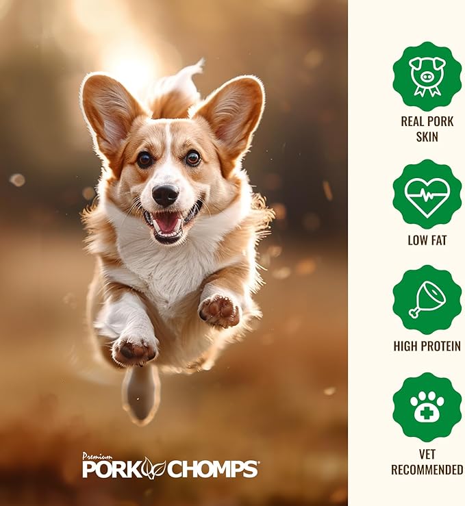 Pork Chomps Baked Pork Skin Dog Chews, 11 Inch Knots, 4 Count, 1 Pack, Bacon Flavor - Long-Lasting Treats for Dogs - High Protein, Rawhide-Free, Low Fat, Healthy & Delicious Chews