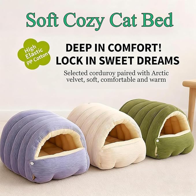 Expectation Cat Bed, Removable and Washable Winter Closed-Off Cat Bed, Soft Fluffy Warm Autumn/Winter Cats House, Washable Non-Slip Pet Sleeping Bag for Indoor Cats Small Dogs (D,Large)
