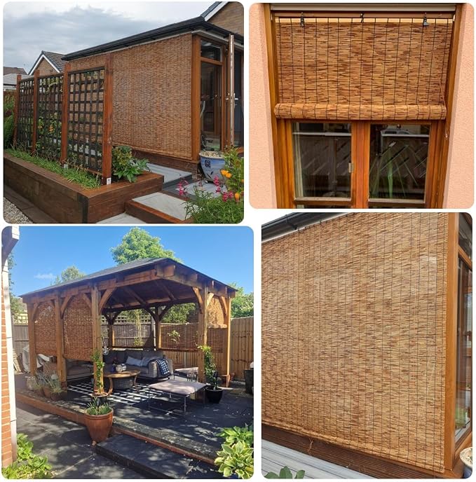 Outdoor Bamboo Roller Blinds, Retro Breathable Reed Shades