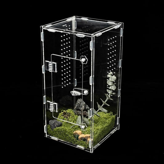 Acrylic Jumping Spider Enclosure, Reptile Terrarium Enclosure with Front Opening Door, 5.91×5.91×11.88 Inch Reptiles Habitat Tank Breeding Box for Tarantula Insect Snake Lizard