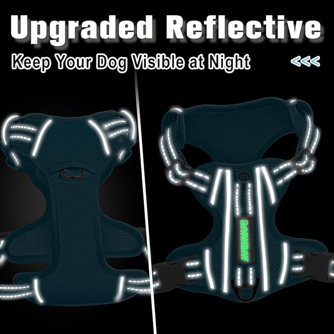 BARKBAY Dog Harness No Pull with ID Tag Pocket - Heavy Duty, Reflective, Easy Control for Large Dogs(Ocean Blue,XL)
