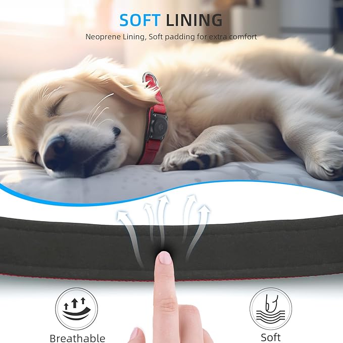 Upgraded AirTag Dog Collar, IP68 Waterproof Air Tag Dog Collar Holder, Reflective, Ultra-Durable, Comfortable Padded, Heavy Duty Dog Collars for Small Medium Large Dogs (XL (15.6"-22"), Red)