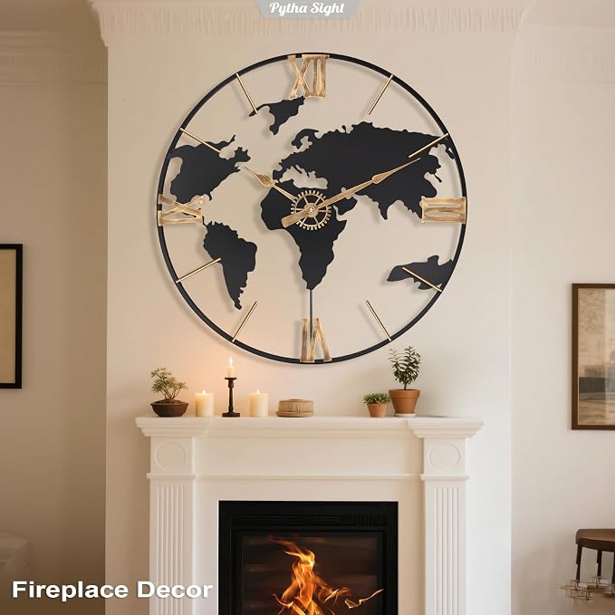 Pytha Sight 20 Inch Large Wall Clock, Modern Decorative Big World Map